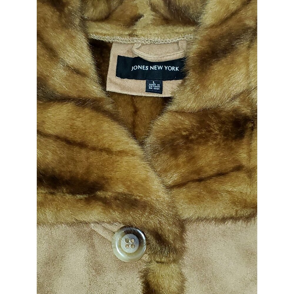 NWT Jones New York Women's Tan Suede Faux Fur Lined Long Jacket Sz L 1111 - Picture 15 of 16